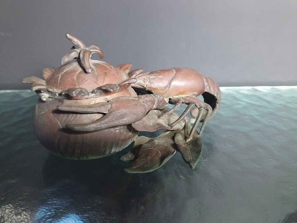 Rare encrier en bronze du XIXe siècle représentant une écrevisse