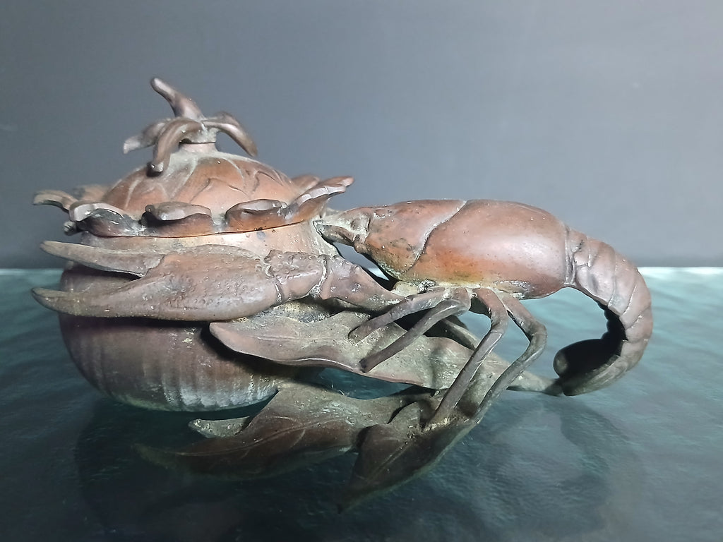 Rare encrier en bronze du XIXe siècle représentant une écrevisse