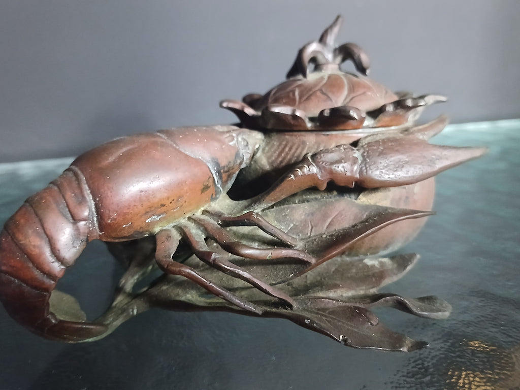 Rare encrier en bronze du XIXe siècle représentant une écrevisse