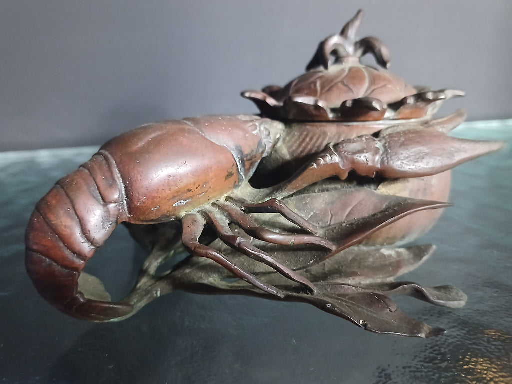 Rare encrier en bronze du XIXe siècle représentant une écrevisse