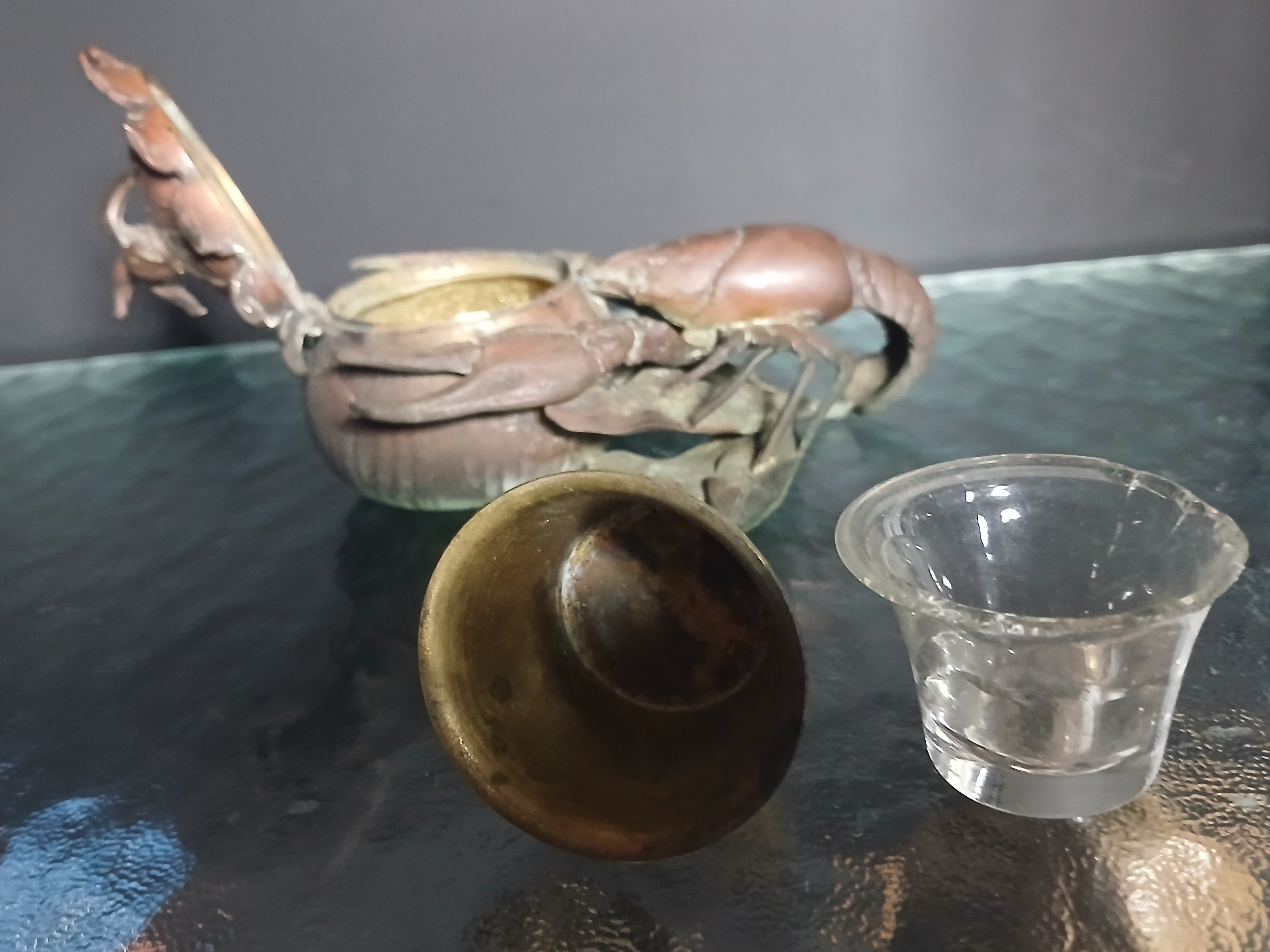 Rare encrier en bronze du XIXe siècle représentant une écrevisse