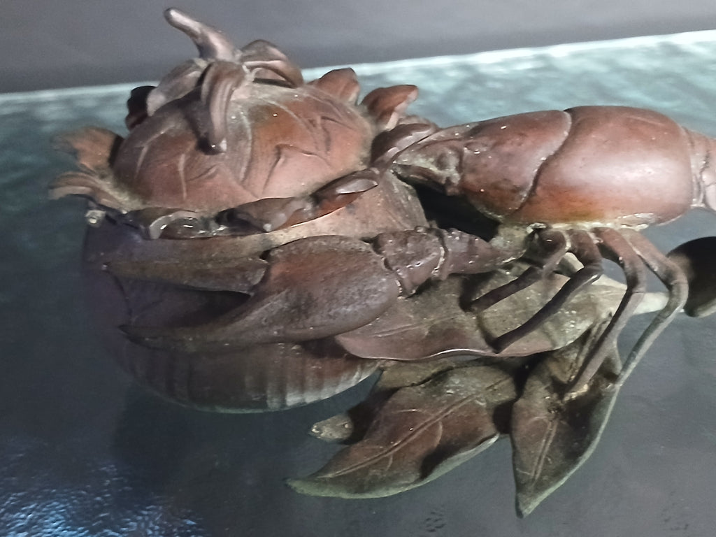 Rare encrier en bronze du XIXe siècle représentant une écrevisse