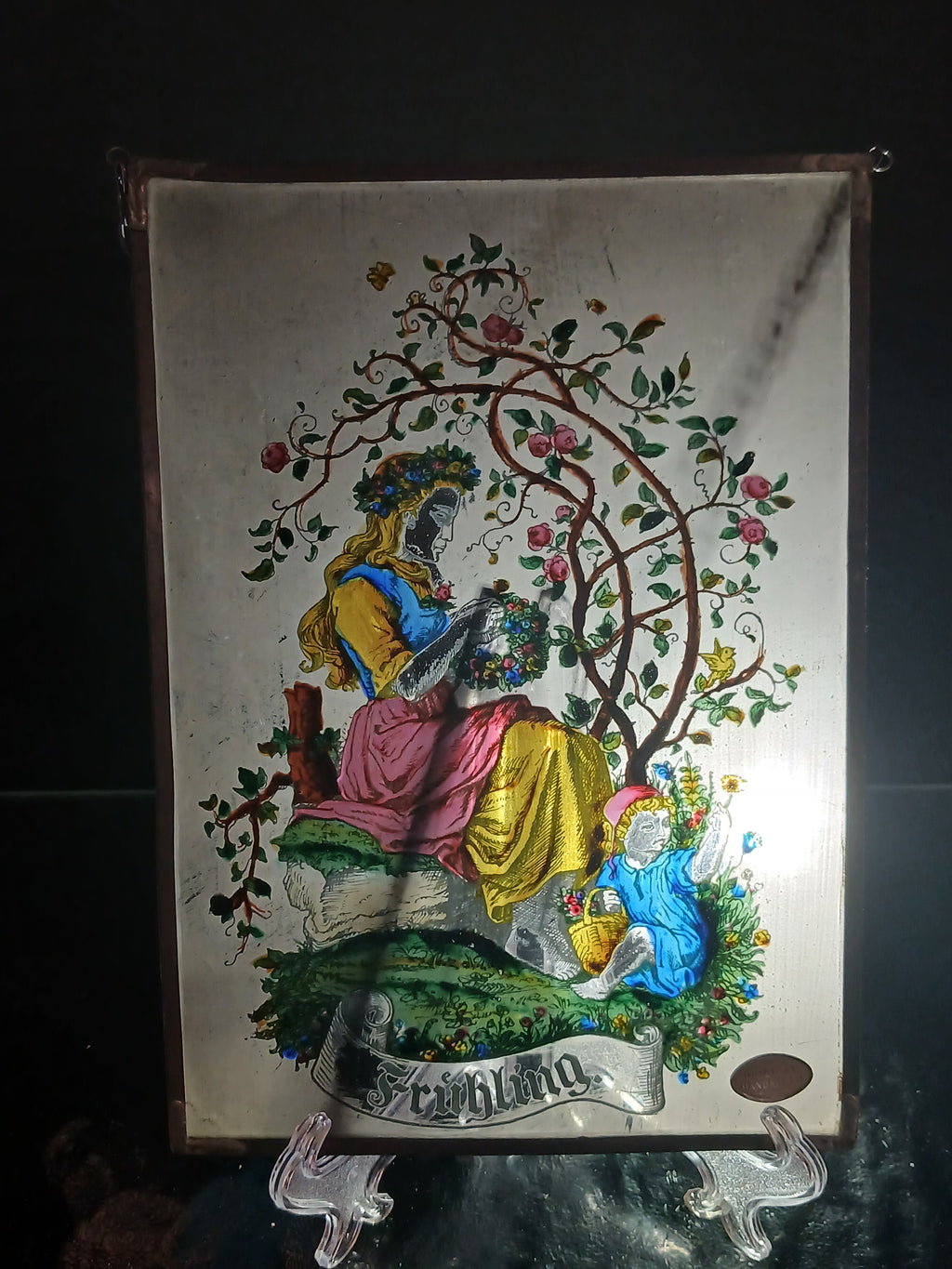 Peinture sur verre allemande traditionnelle XX ème