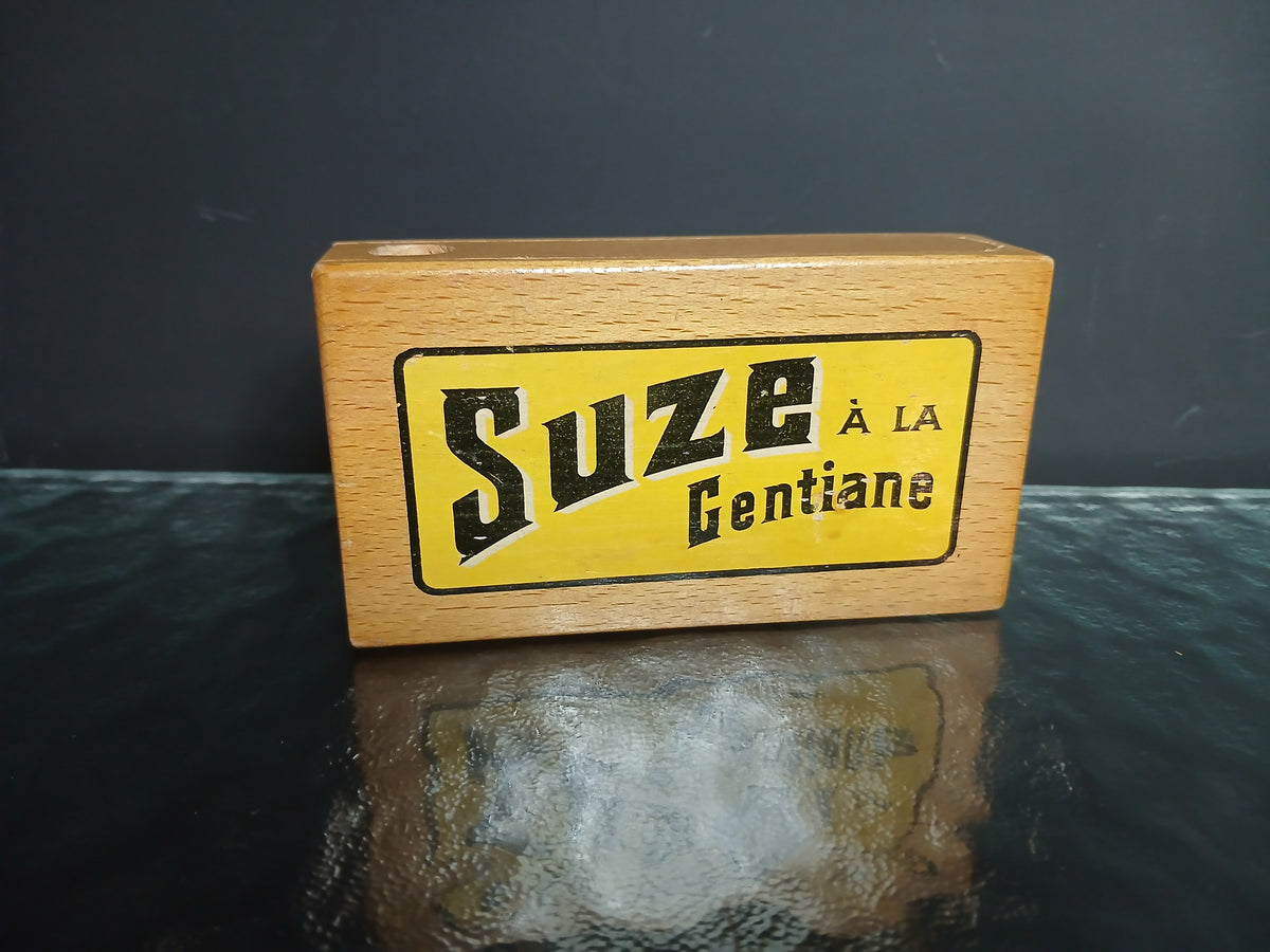 Authentique boîte publicitaire Suze à la Gentiane en bois verni