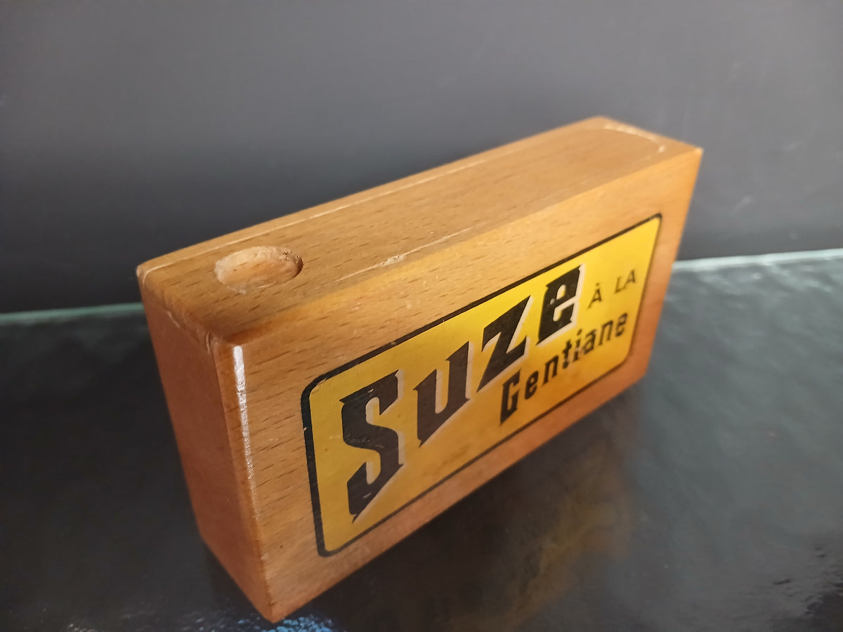 Authentique boîte publicitaire Suze à la Gentiane en bois verni
