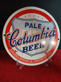 Plaque publicitaire ronde émaillée pour la bière Columbia Pale Beer