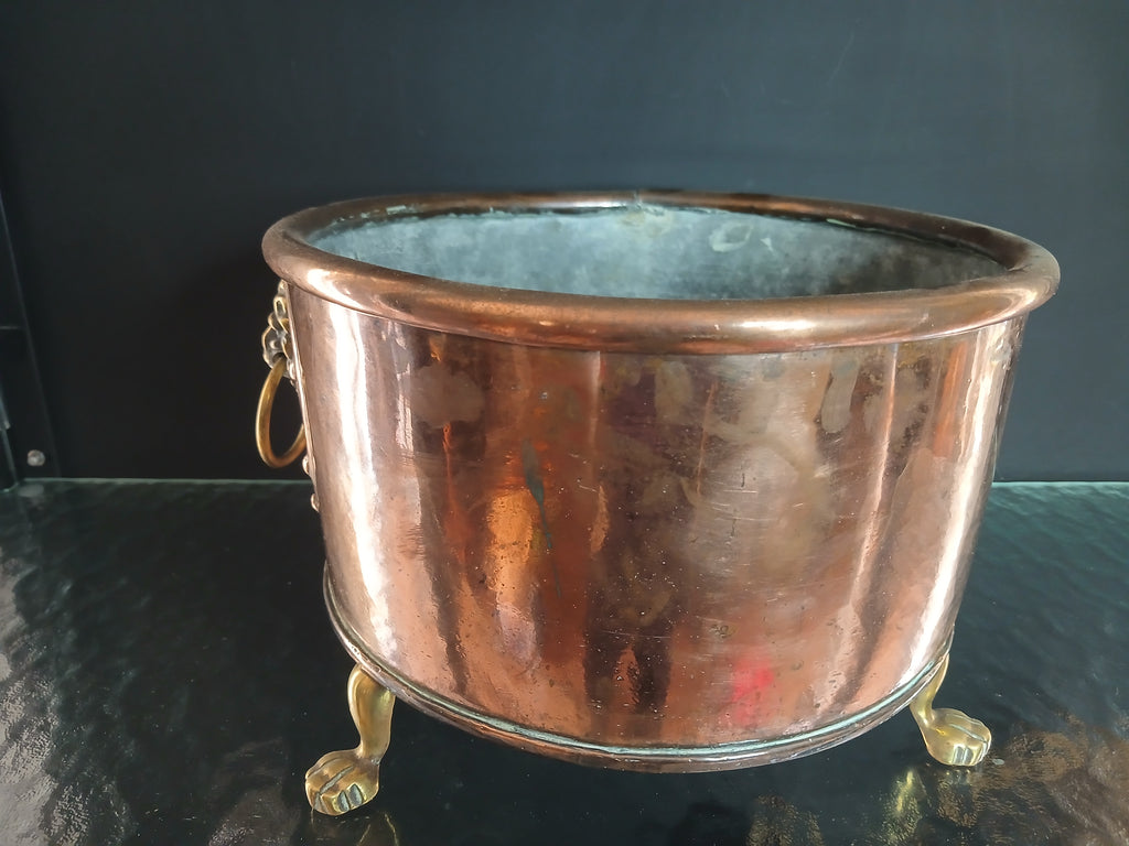 Cache-pot ou jardinière ancienne en cuivre et laiton,
