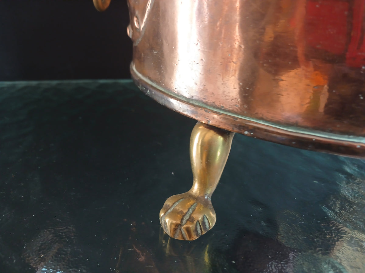 Cache-pot ou jardinière ancienne en cuivre et laiton,