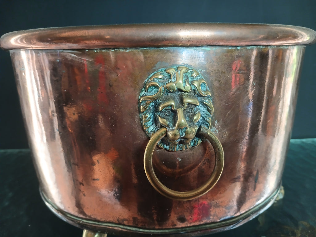 Cache-pot ou jardinière ancienne en cuivre et laiton,