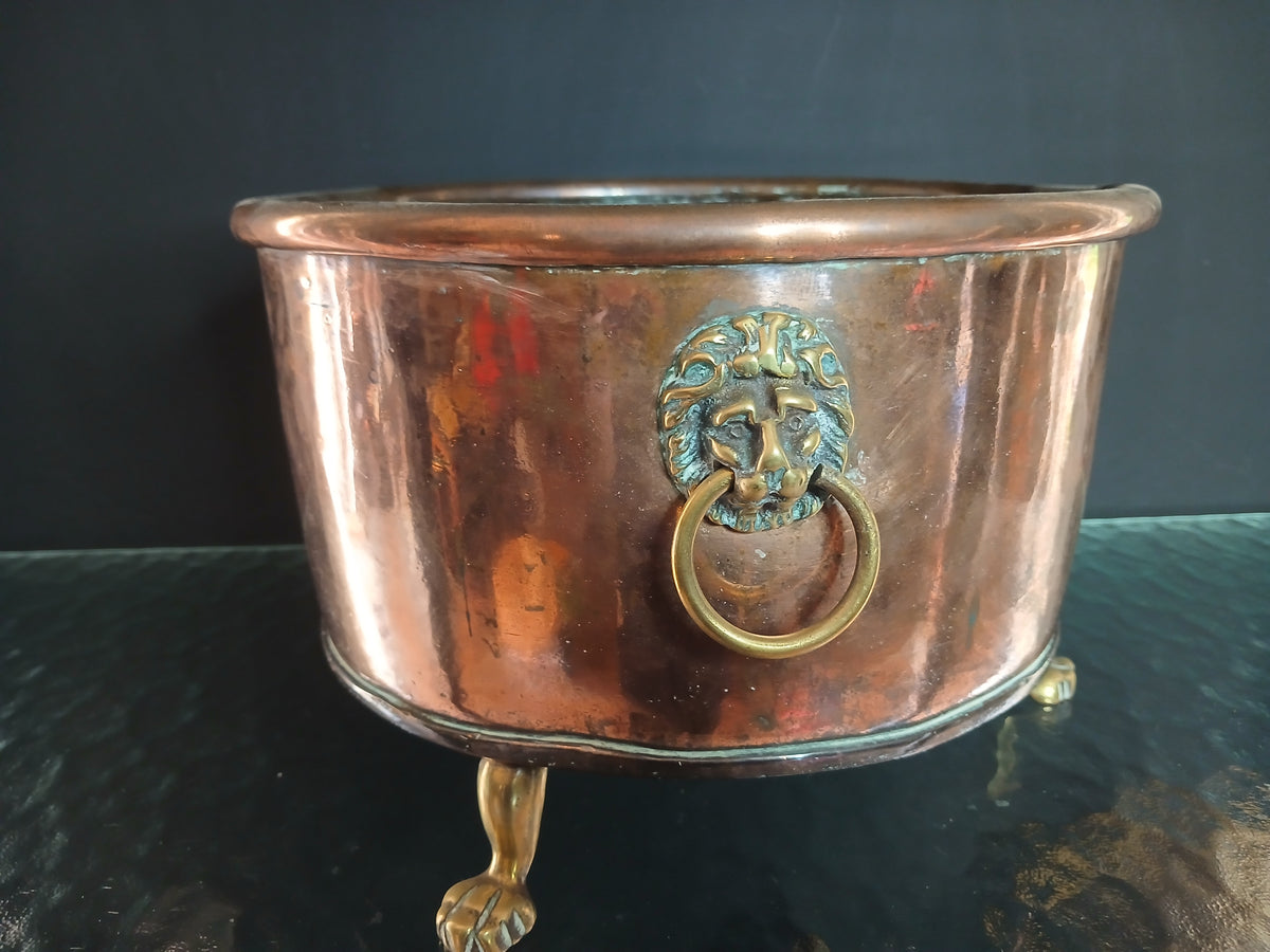 Cache-pot ou jardinière ancienne en cuivre et laiton,