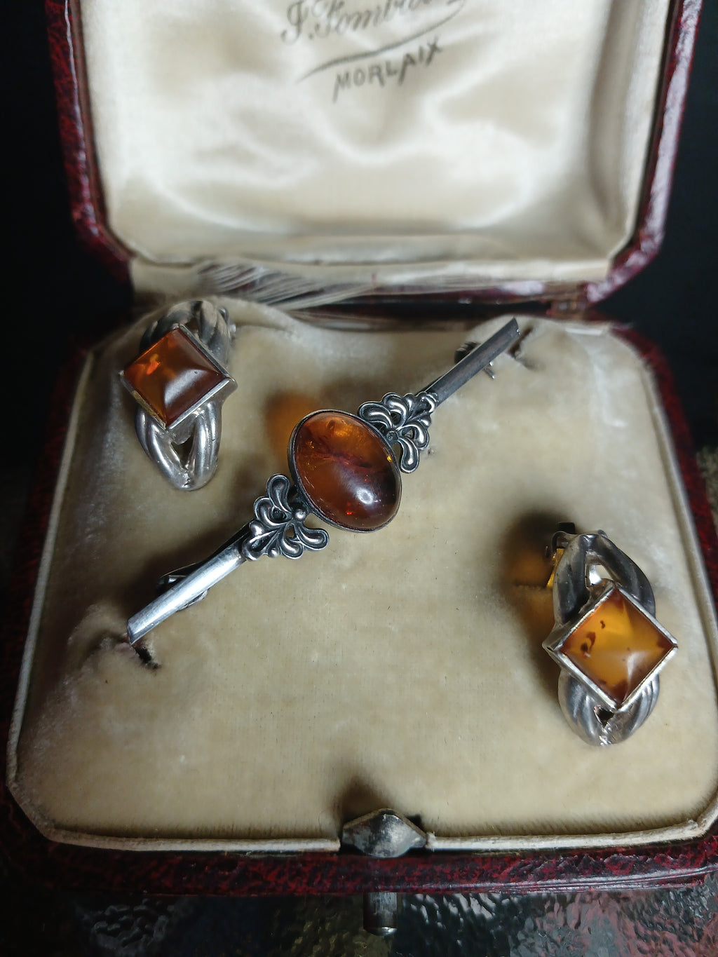 Parure vintage authentique en argent et ambre de la Baltique, 1920-1930