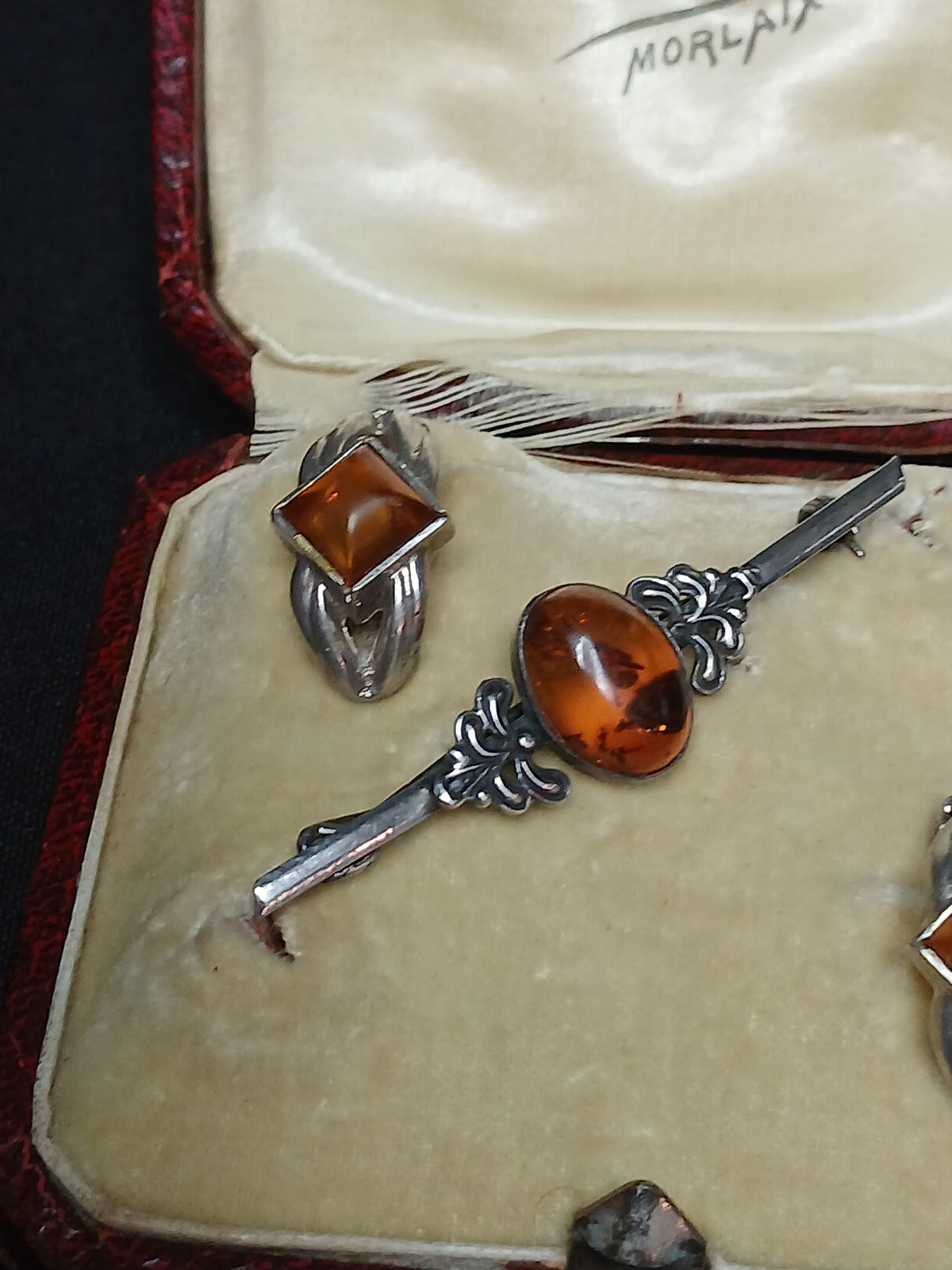 Parure vintage authentique en argent et ambre de la Baltique, 1920-1930