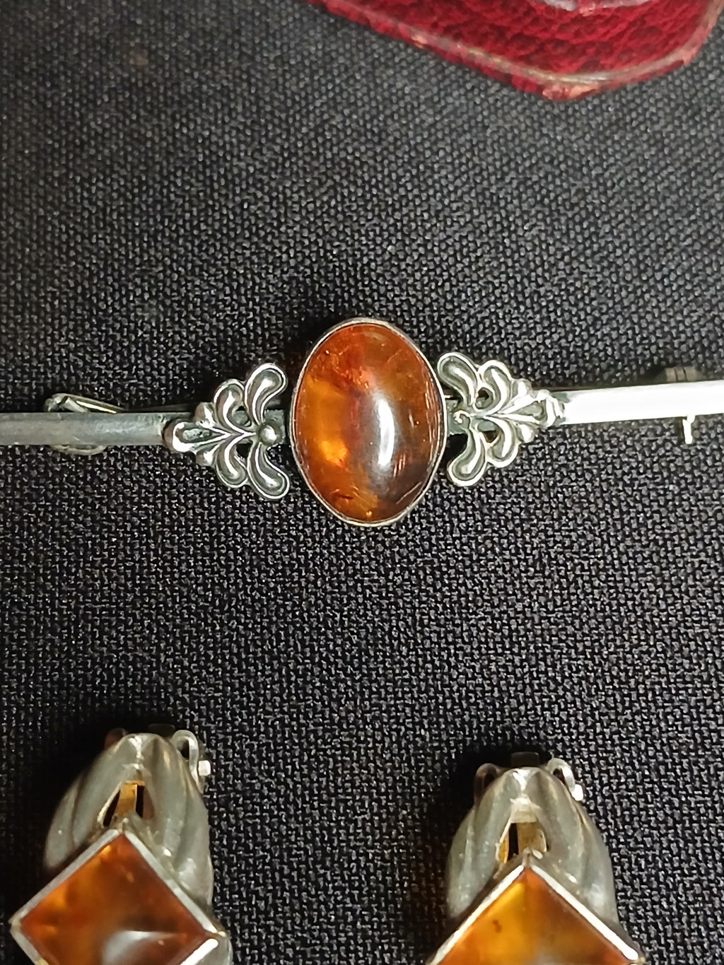 Parure vintage authentique en argent et ambre de la Baltique, 1920-1930