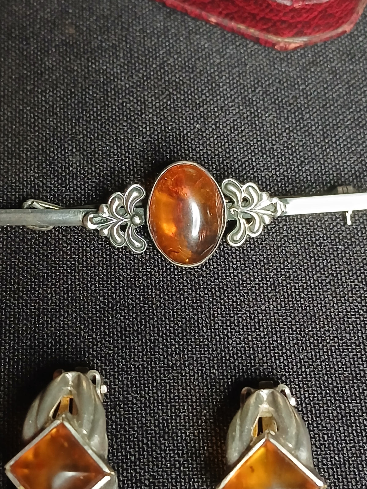 Parure vintage authentique en argent et ambre de la Baltique, 1920-1930