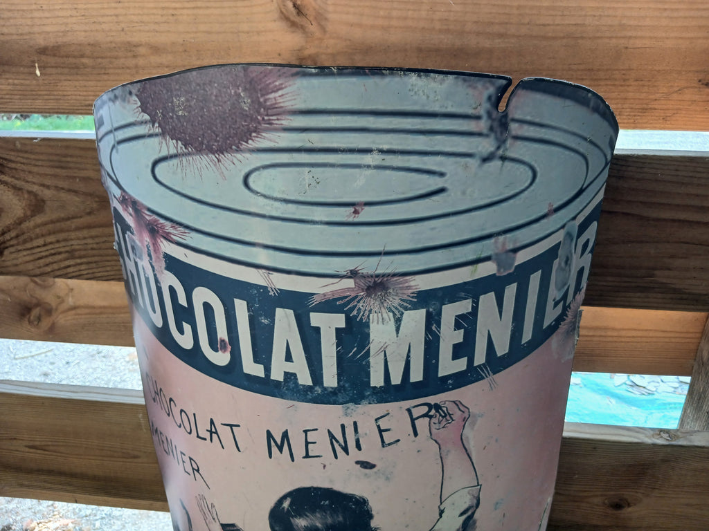 plaque bombée en fer en forme de boîte de cacao Chocolat Menier, 1980